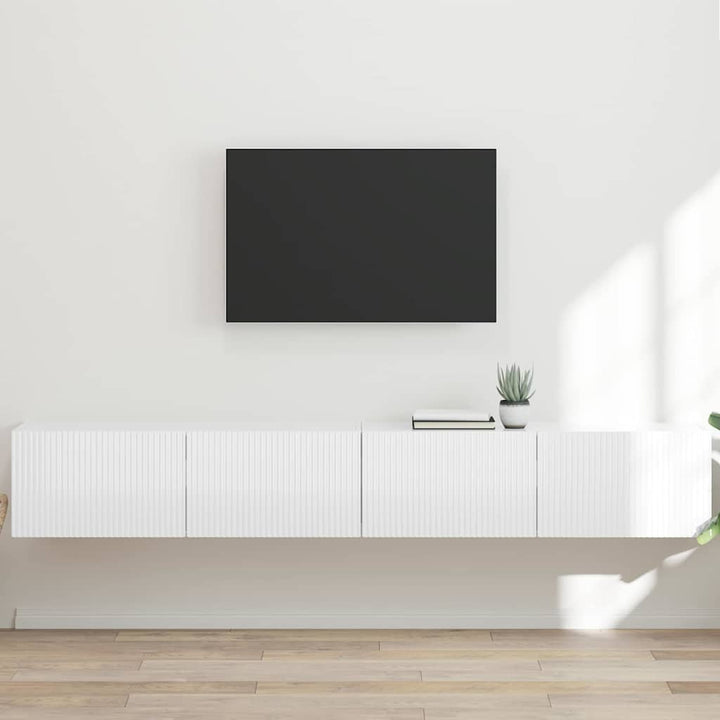 TV vægskab 2 pcs Gloss Hvid 98 x 31 x 29,5 cm Konstrueret træ