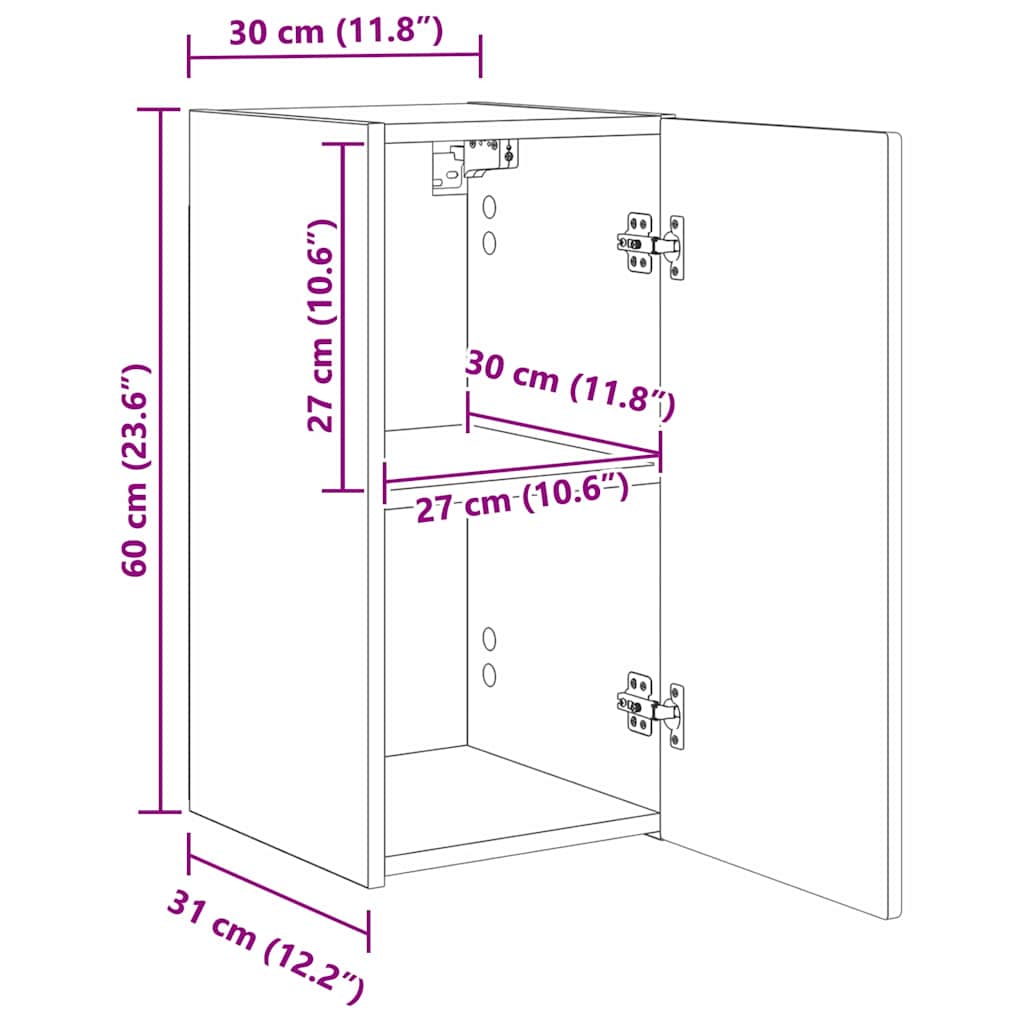 TV vægskab Vægmonteret Røget eg 30 x 31 x 60 cm Konstrueret træ