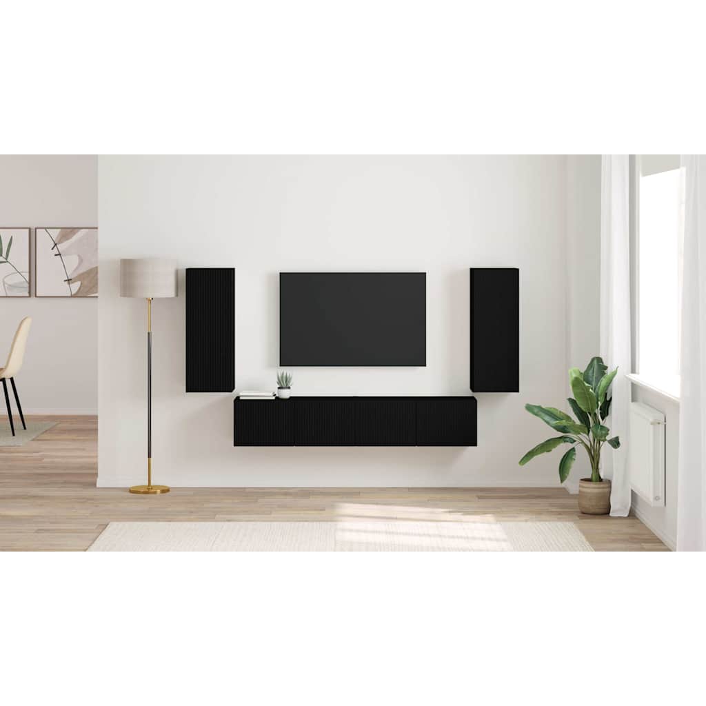TV vægskab 2 pcs Sort 30 x 31 x 80 cm Konstrueret træ