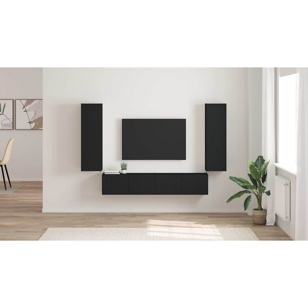 TV vægskab 2 pcs Sort 30 x 31 x 100 cm Konstrueret træ