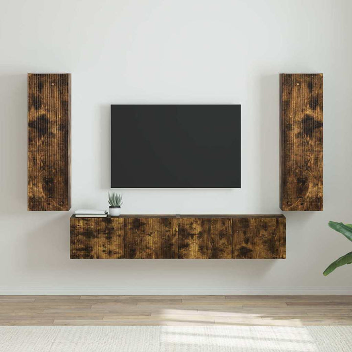 TV vægskab 2 pcs Røget eg 30 x 31 x 100 cm Konstrueret træ