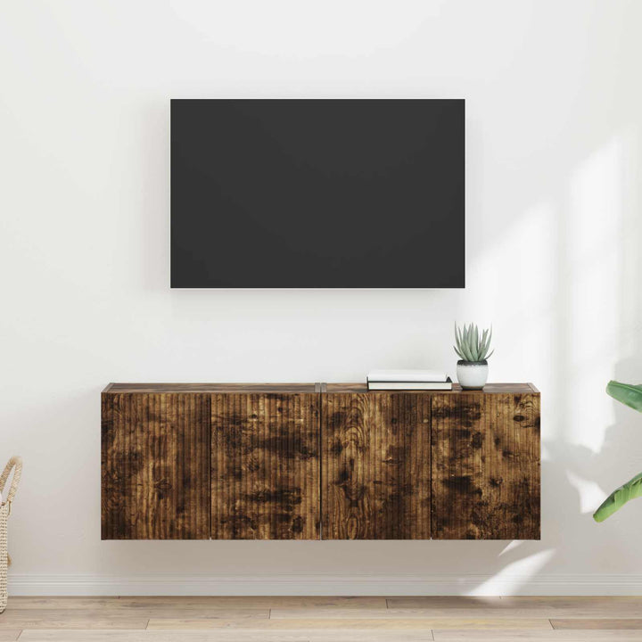 TV vægskab 2 pcs Røget eg 59,5 x 31 x 40 cm Konstrueret træ