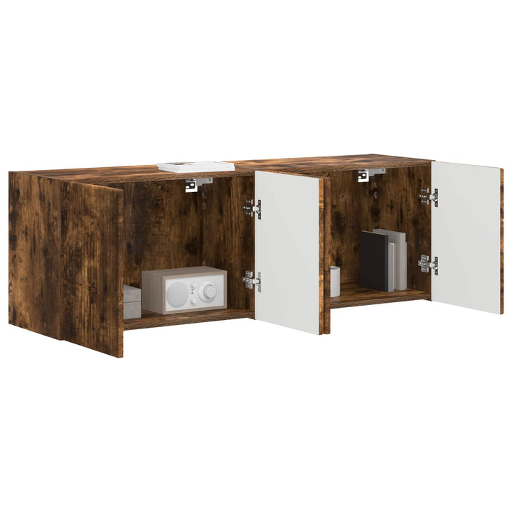 TV vægskab 2 pcs Røget eg 59,5 x 31 x 40 cm Konstrueret træ