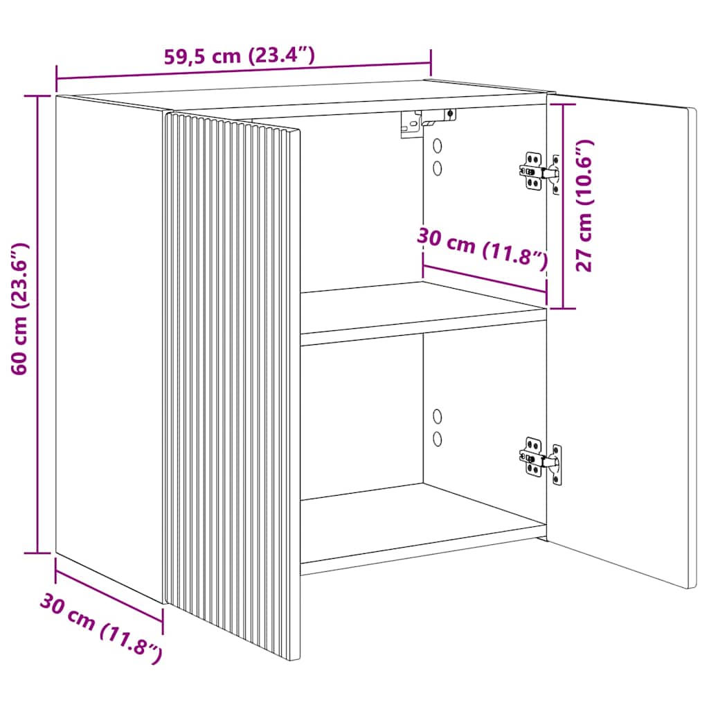 TV vægskab Røget eg 59,5 x 31 x 60 cm Konstrueret træ