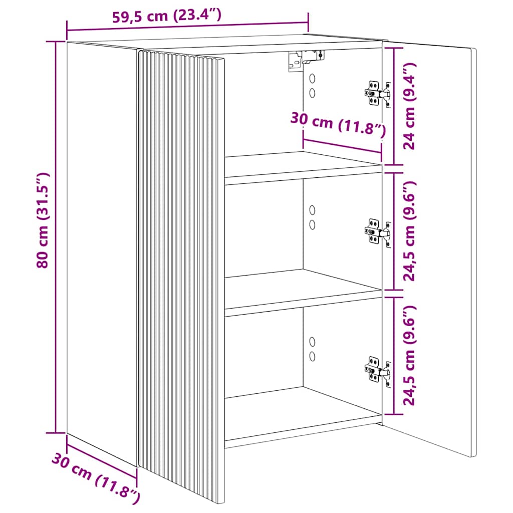 TV vægskab Vægmonteret Sort 59,5 x 31 x 80 cm Konstrueret træ