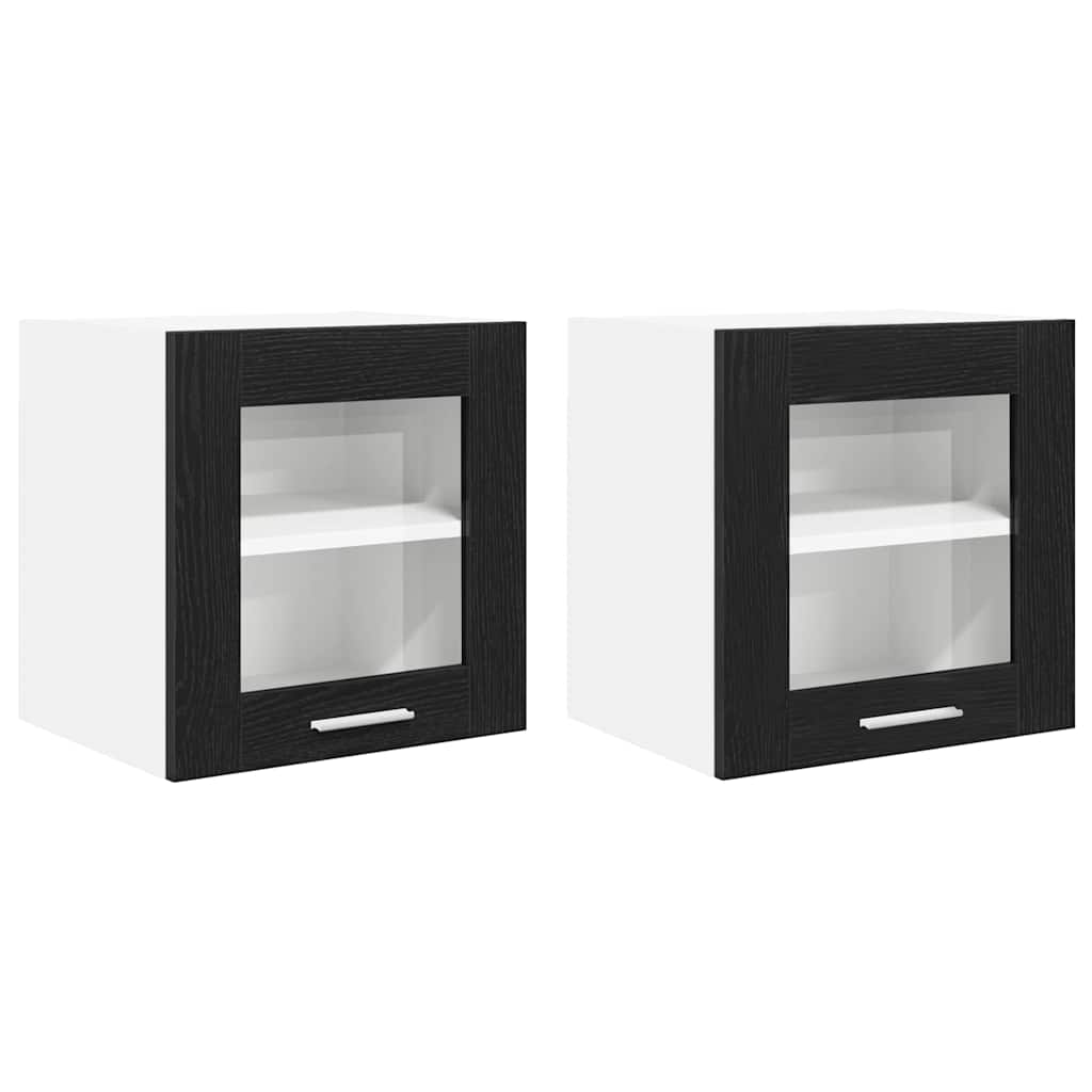 Hængeskab med dør 2 pcs Sort eg 40 x 31 x 40 cm Konstrueret træ