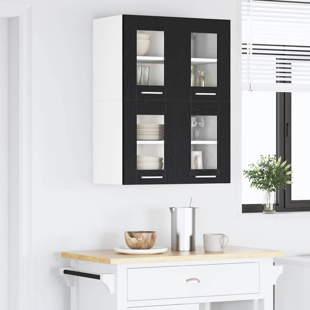 Hængeskab med dør 2 pcs Sort eg 60 x 31 x 40 cm Konstrueret træ