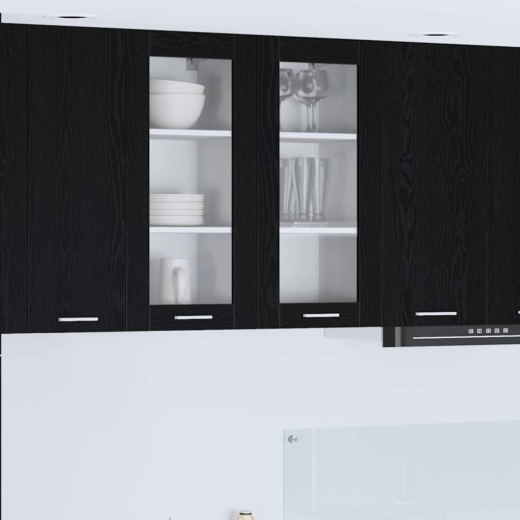 Hængeskab med dør 2 pcs Sort eg 40 x 31 x 80 cm Konstrueret træ