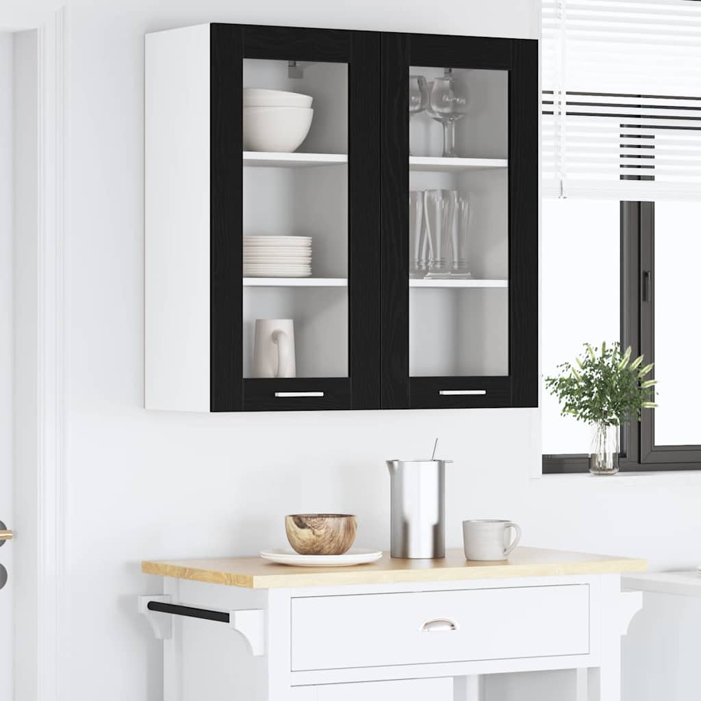 Hængeskab med dør 2 pcs Sort eg 40 x 31 x 80 cm Konstrueret træ