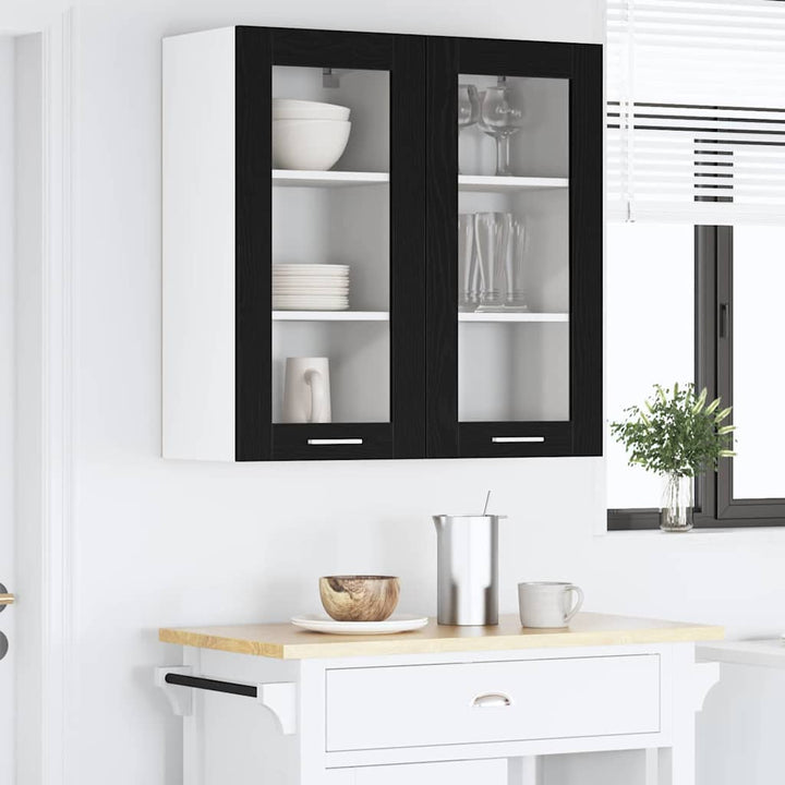 Hængeskab med dør 2 pcs Sort eg 40 x 31 x 80 cm Konstrueret træ