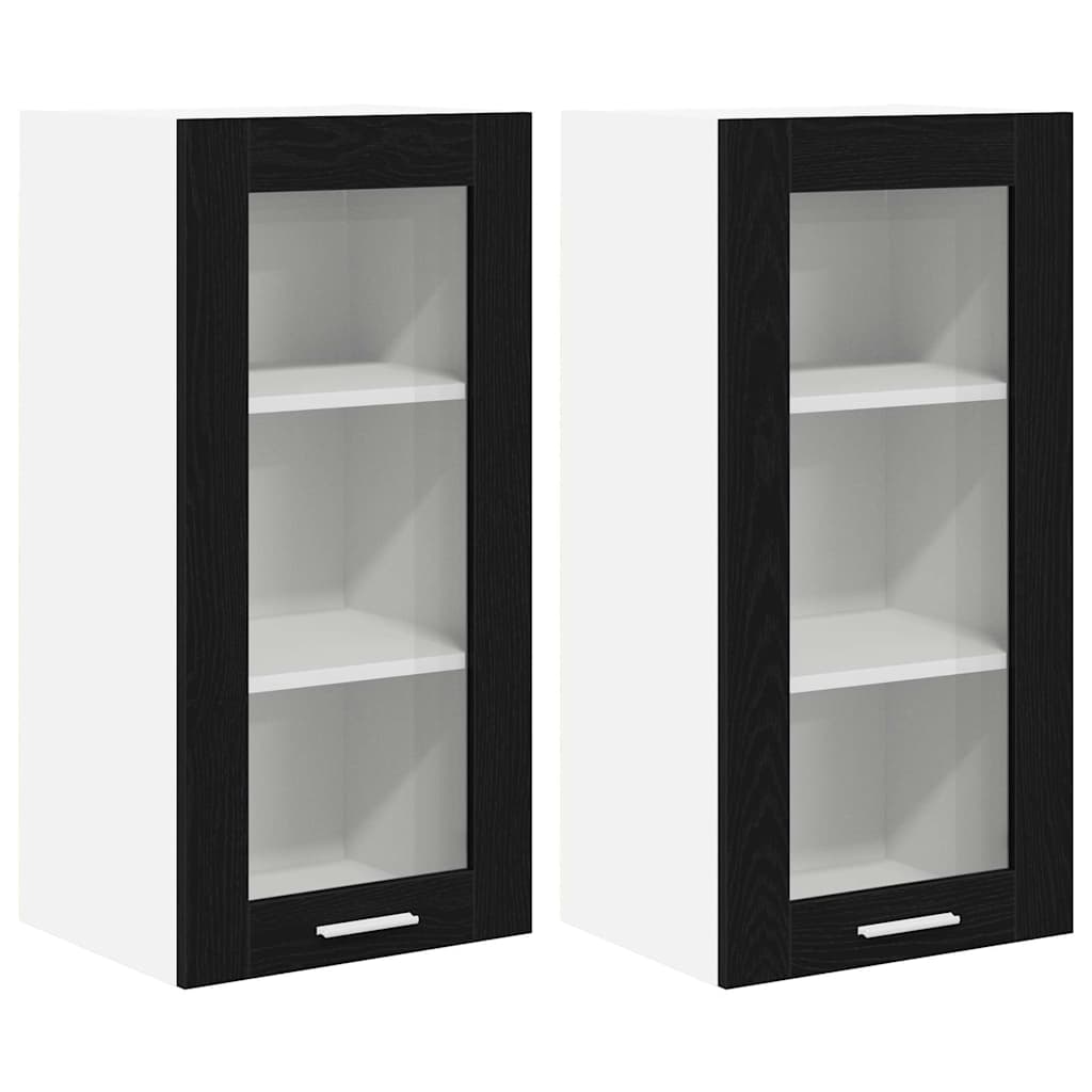 Hængeskab med dør 2 pcs Sort eg 40 x 31 x 80 cm Konstrueret træ