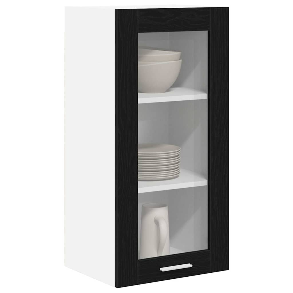 Hængeskab med dør 2 pcs Sort eg 40 x 31 x 80 cm Konstrueret træ