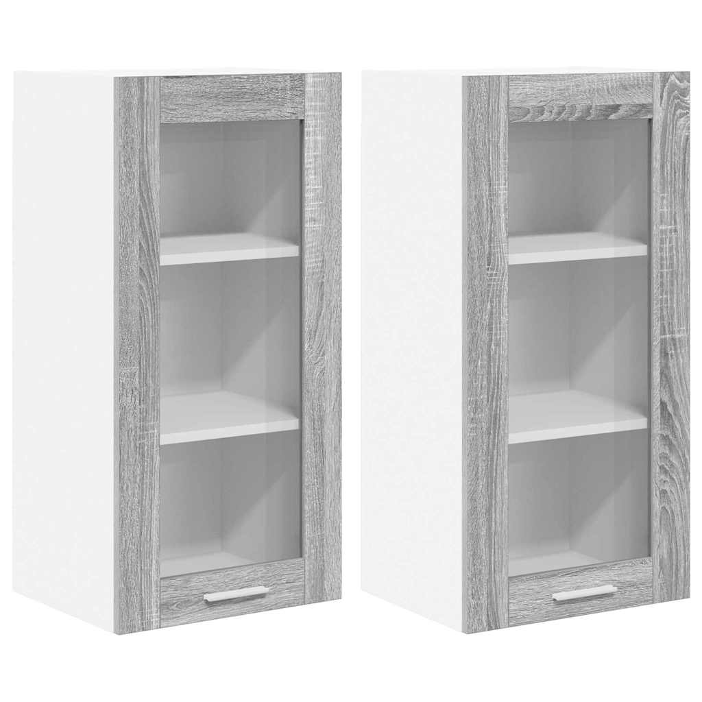 Hængeskab 2 pcs Grå Sonoma 40 x 31 x 80 cm Konstrueret træ