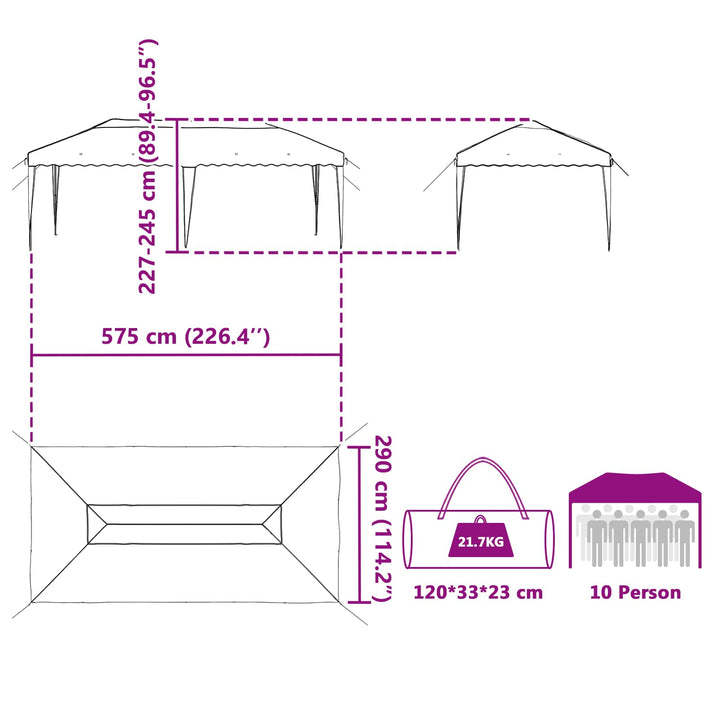 Pop-up Festtelt 575 x 290 x 245 cm Brun