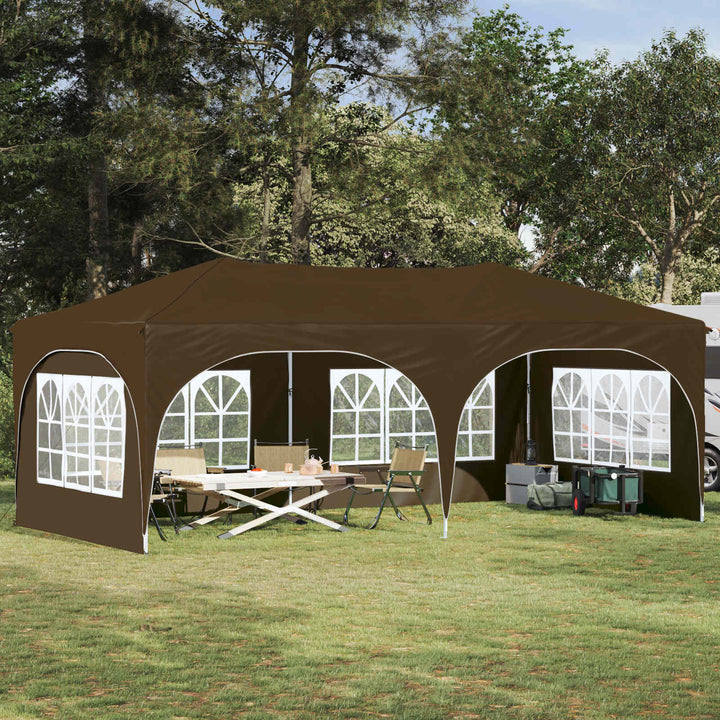 Pop-up Festtelt 575 x 288 x 245 cm Gråbrun Oxford stof