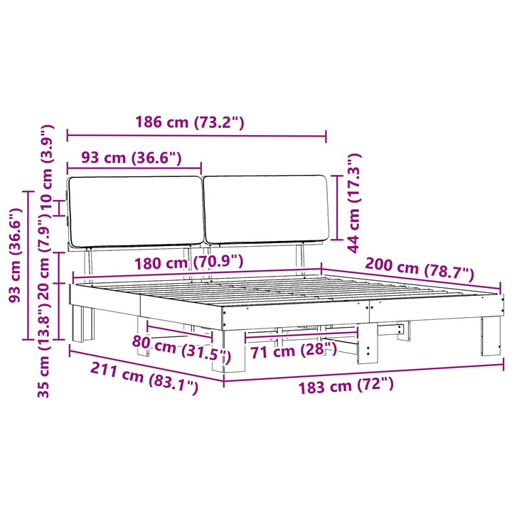 Sengestel med Polstret Hovedgavl Lysegrå 200 x 200 cm