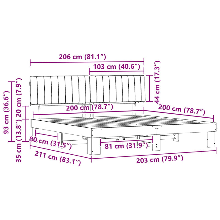 Sengestel med Polstret Hovedgavl Lysegrå 200 x 200 cm