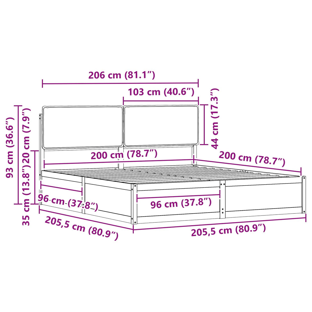 Sengestel med Polstret Hovedgavl Lysegrå 200 x 200 cm