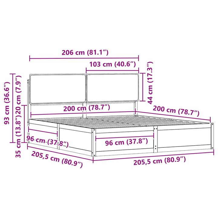 Sengestel med Polstret Hovedgavl Lysegrå 200 x 200 cm