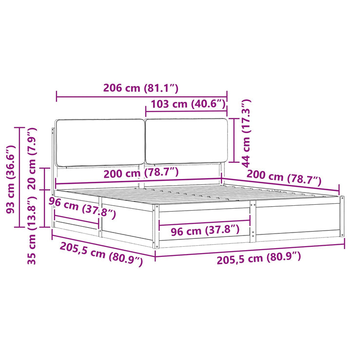 Sengestel med Polstret Hovedgavl Mørkegrå 200 x 200 cm