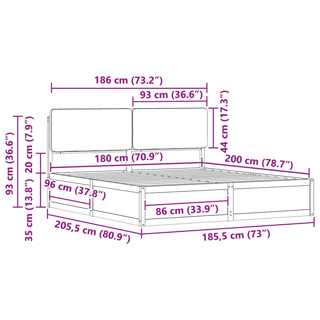 Sengestel med Polstret Hovedgavl Lysegrå 180 x 200 cm