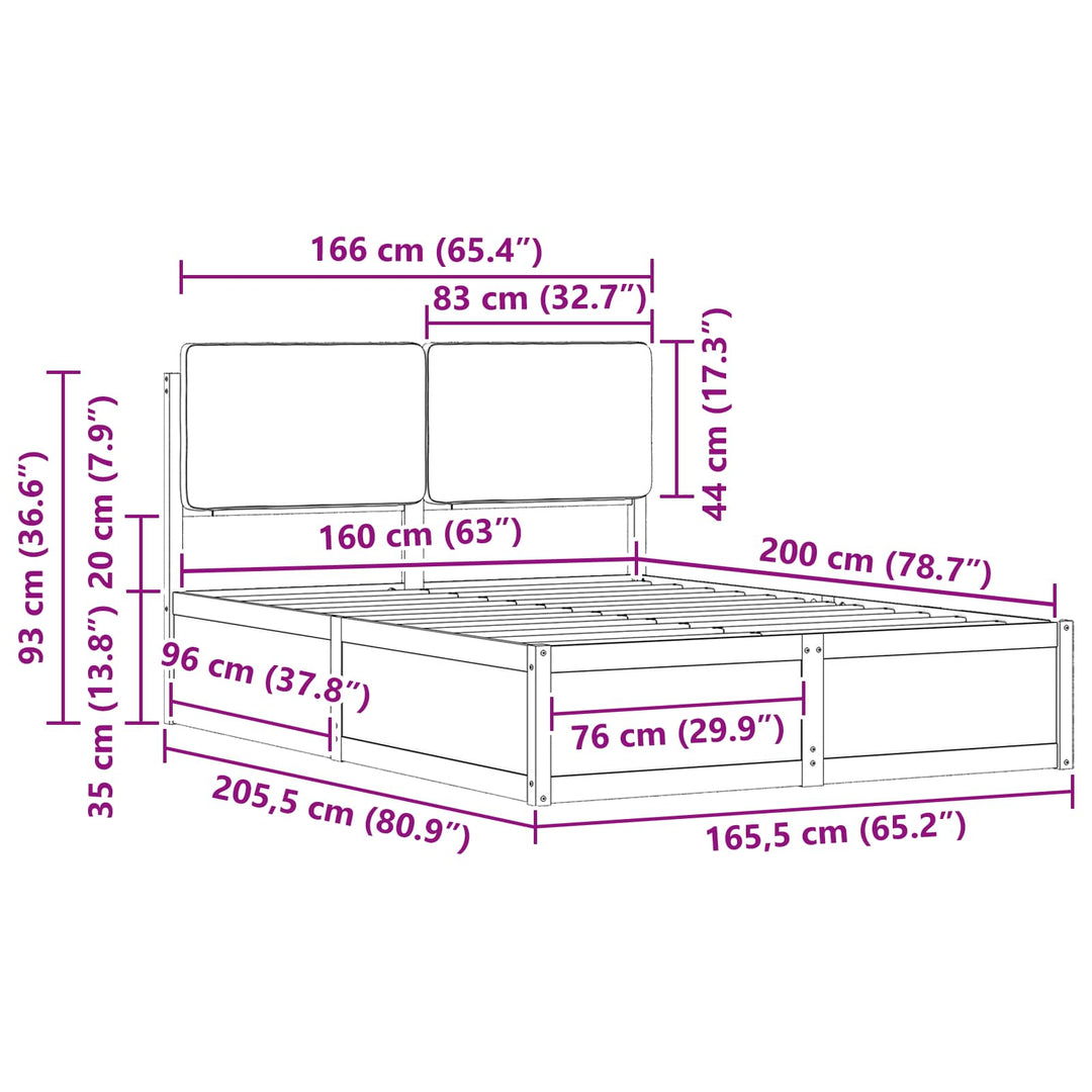 Sengestel med Polstret Hovedgavl Sort 160 x 200 cm