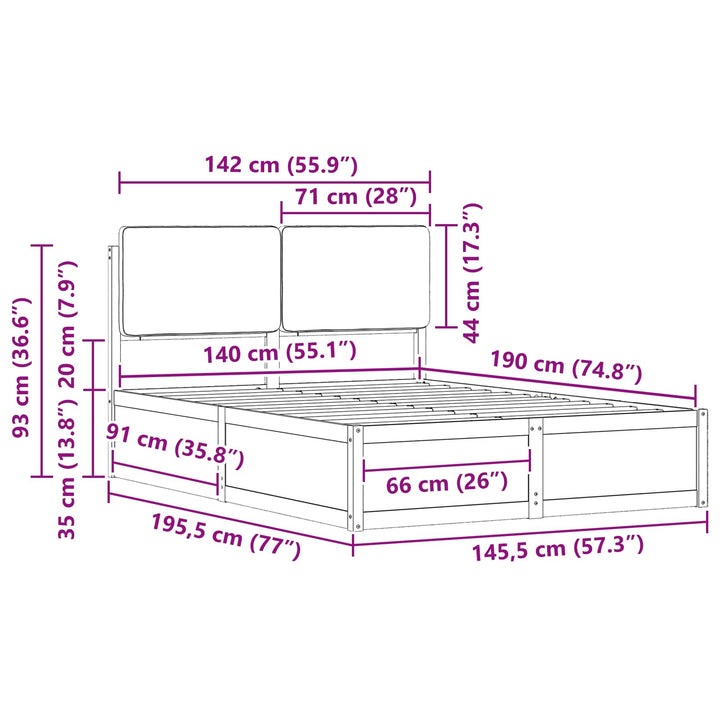 Sengestel med Polstret Hovedgavl Sort 140 x 190 cm