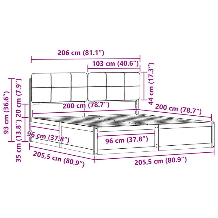 Sengestel med Polstret Hovedgavl Mørkegrå 200 x 200 cm