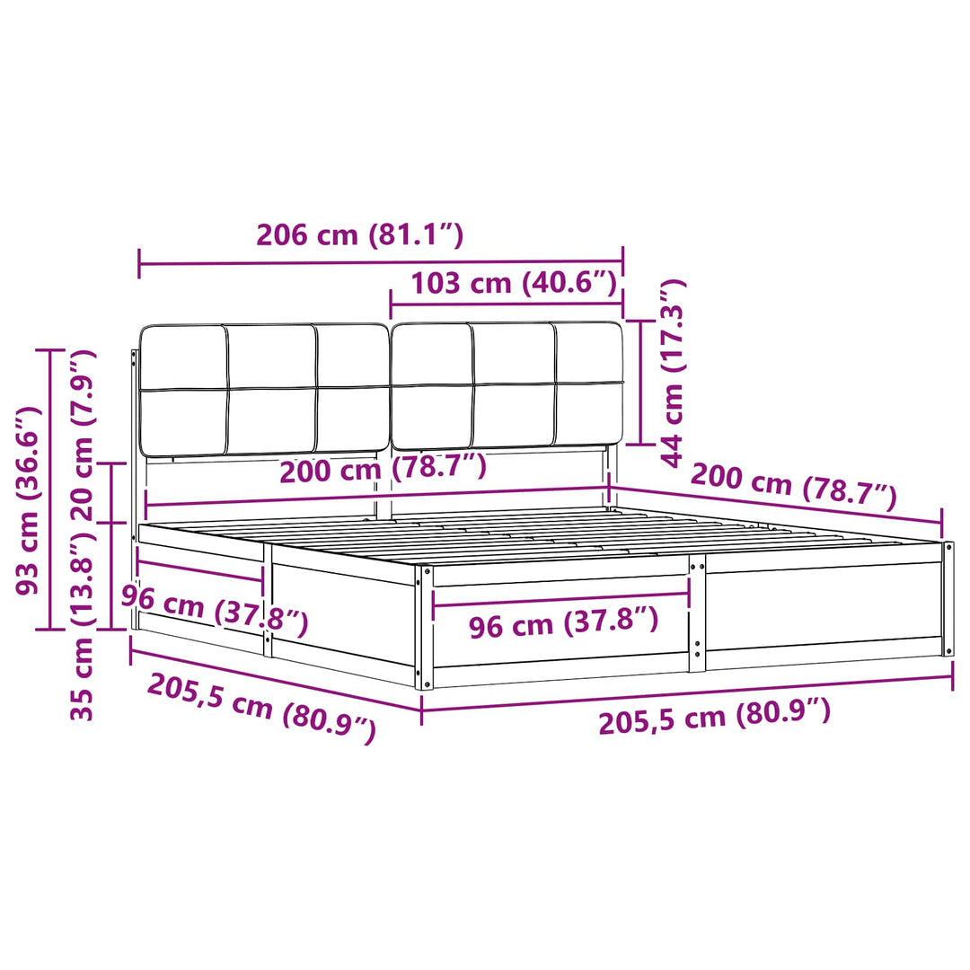 Sengestel med Polstret Hovedgavl Sort 200 x 200 cm