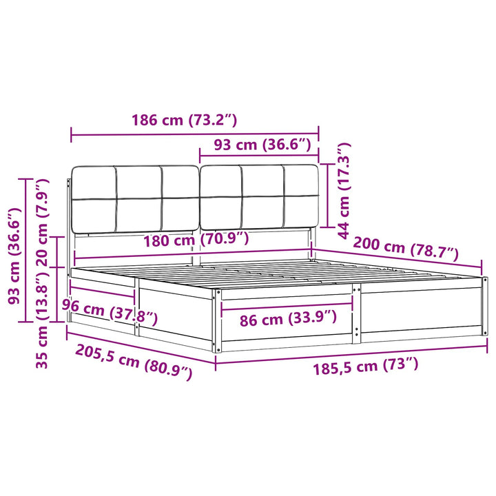 Sengestel med Polstret Hovedgavl Lysegrå 180 x 200 cm