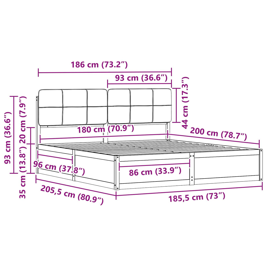 Sengestel med Polstret Hovedgavl Lysegrå 180 x 200 cm