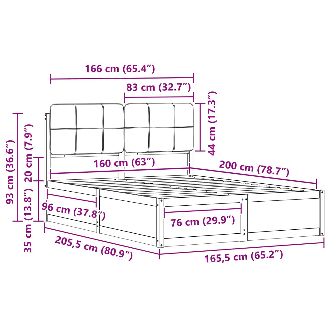 Sengestel med Polstret Hovedgavl Lysegrå 160 x 200 cm