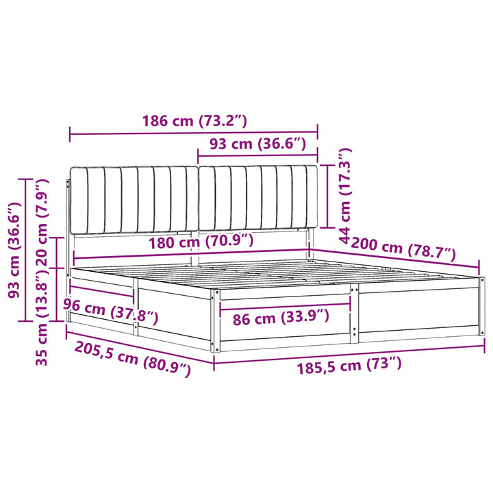 Sengestel med Polstret Hovedgavl Sort 180 x 200 cm