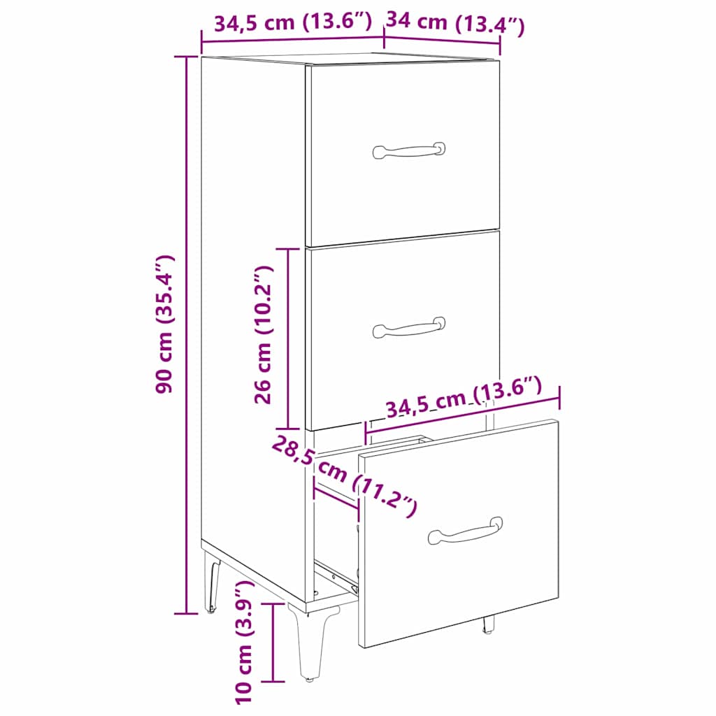 Sideboard Gammelt træ 34,5 x 34 x 90 cm Konstrueret træ