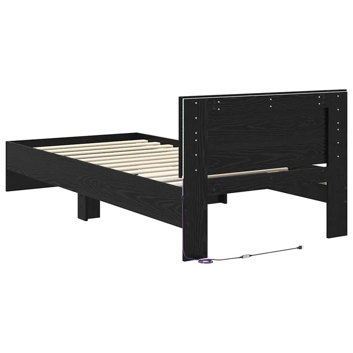 Sengestel med hovedgærde Sort eg 90 x 200 cm Konstrueret træ