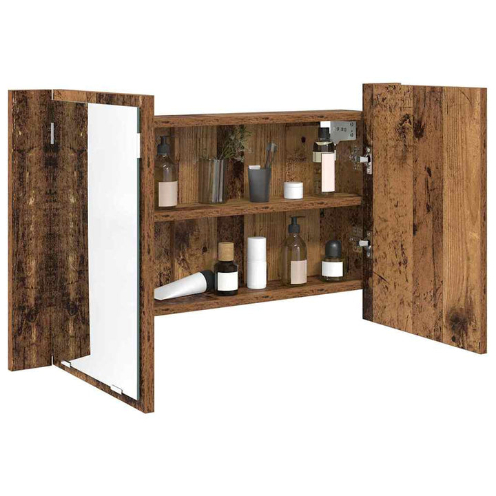 Badeværelsesspejlskab med hylde Gammelt træ 80 x 12 x 45 cm