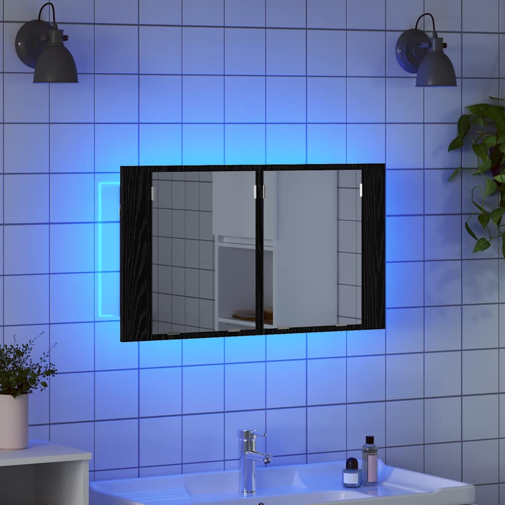 Badeværelsesspejlskab Sort eg 80 x 12 x 45 cm Konstrueret træ