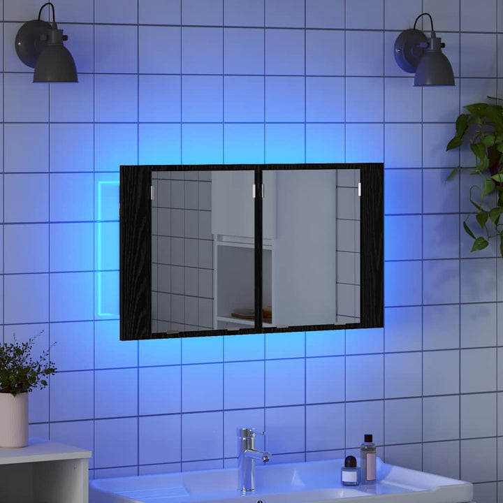 Badeværelsesspejlskab Sort eg 80 x 12 x 45 cm Konstrueret træ