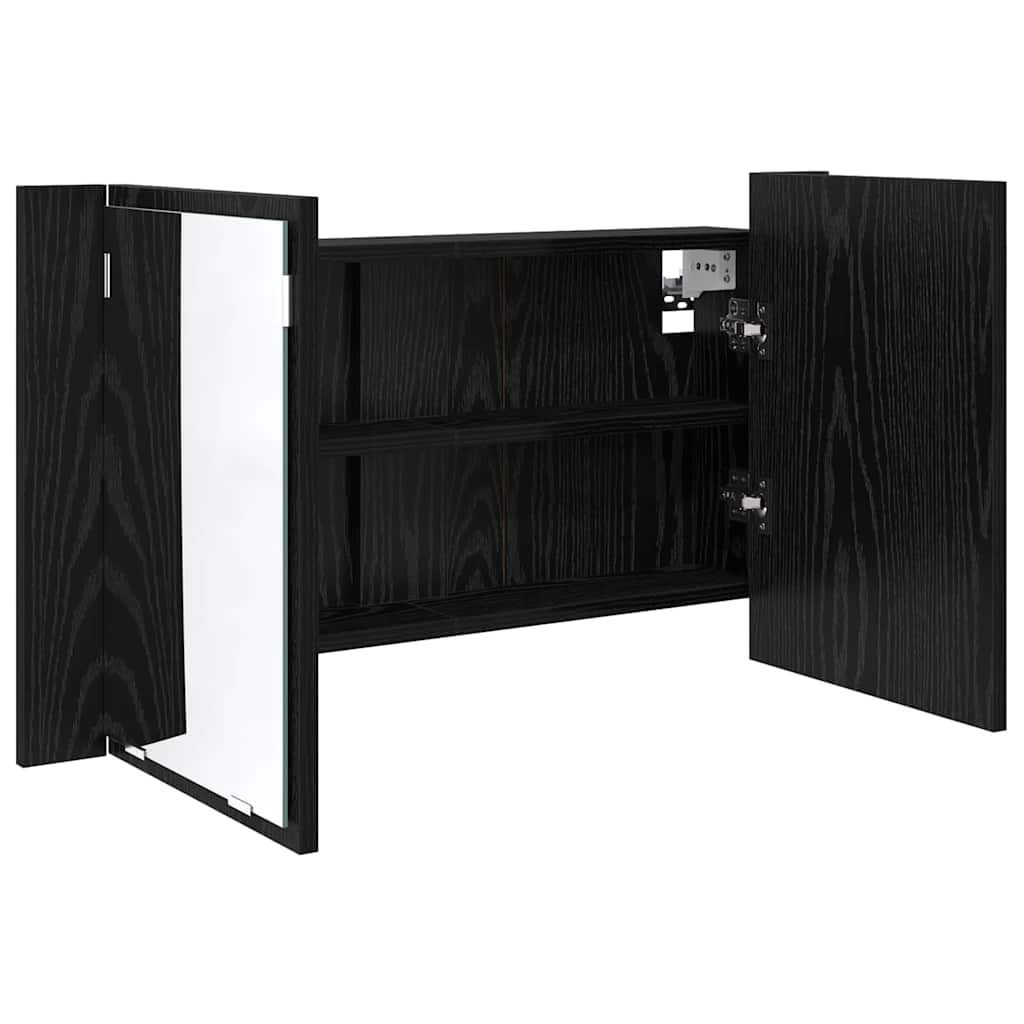 Badeværelsesspejlskab Sort eg 80 x 12 x 45 cm Konstrueret træ