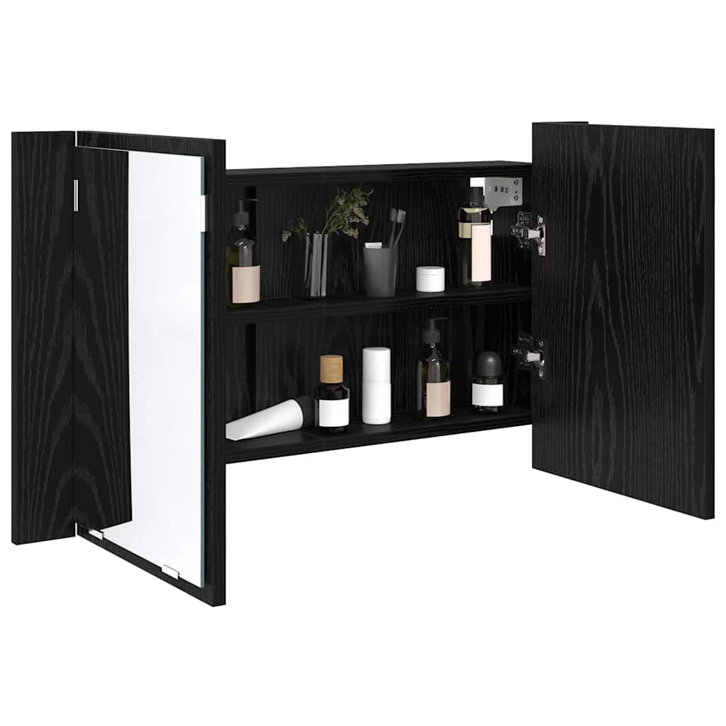 Badeværelsesspejlskab Sort eg 80 x 12 x 45 cm Konstrueret træ