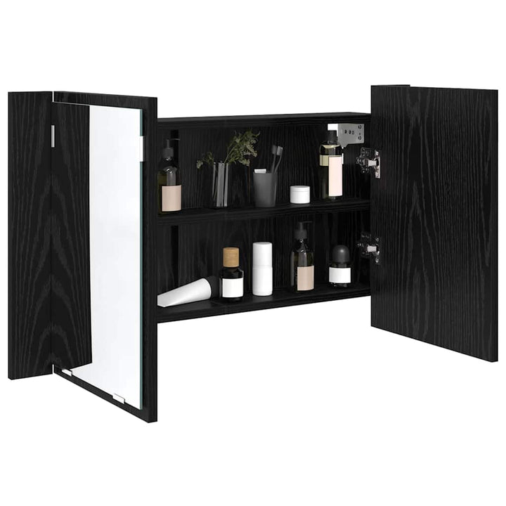Badeværelsesspejlskab Sort eg 80 x 12 x 45 cm Konstrueret træ