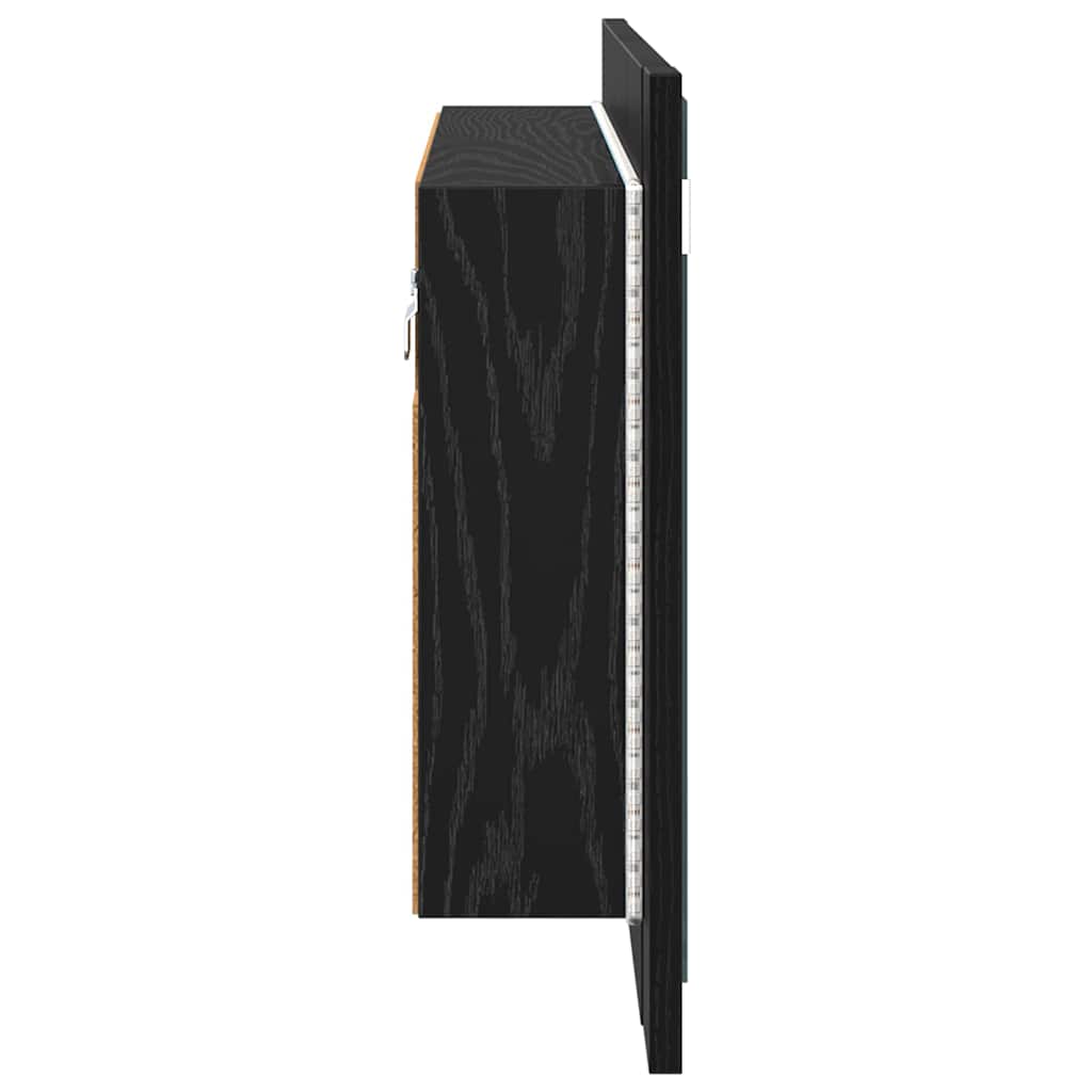 Badeværelsesspejlskab Sort eg 80 x 12 x 45 cm Konstrueret træ