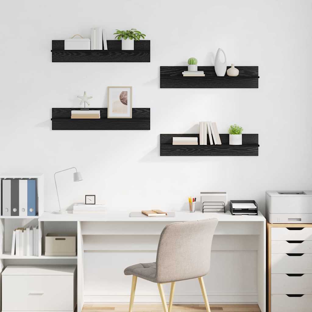 Væghylder 4 pcs Sort eg 80 x 11,5 x 18 cm Konstrueret træ