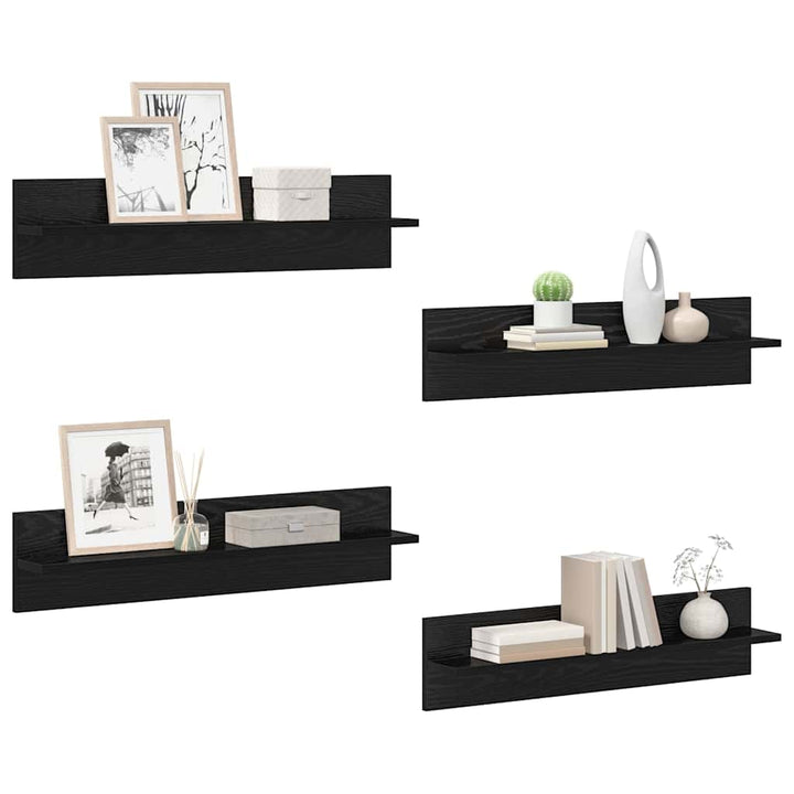 Væghylder 4 pcs Sort eg 80 x 11,5 x 18 cm Konstrueret træ