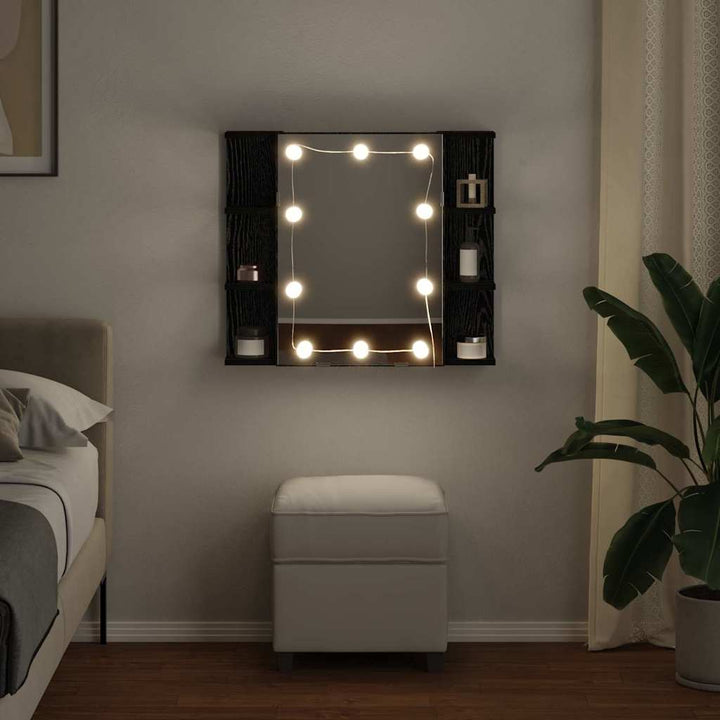 Spejlskab med hylde Sort eg 70 x 16,5 x 60 cm Konstrueret træ