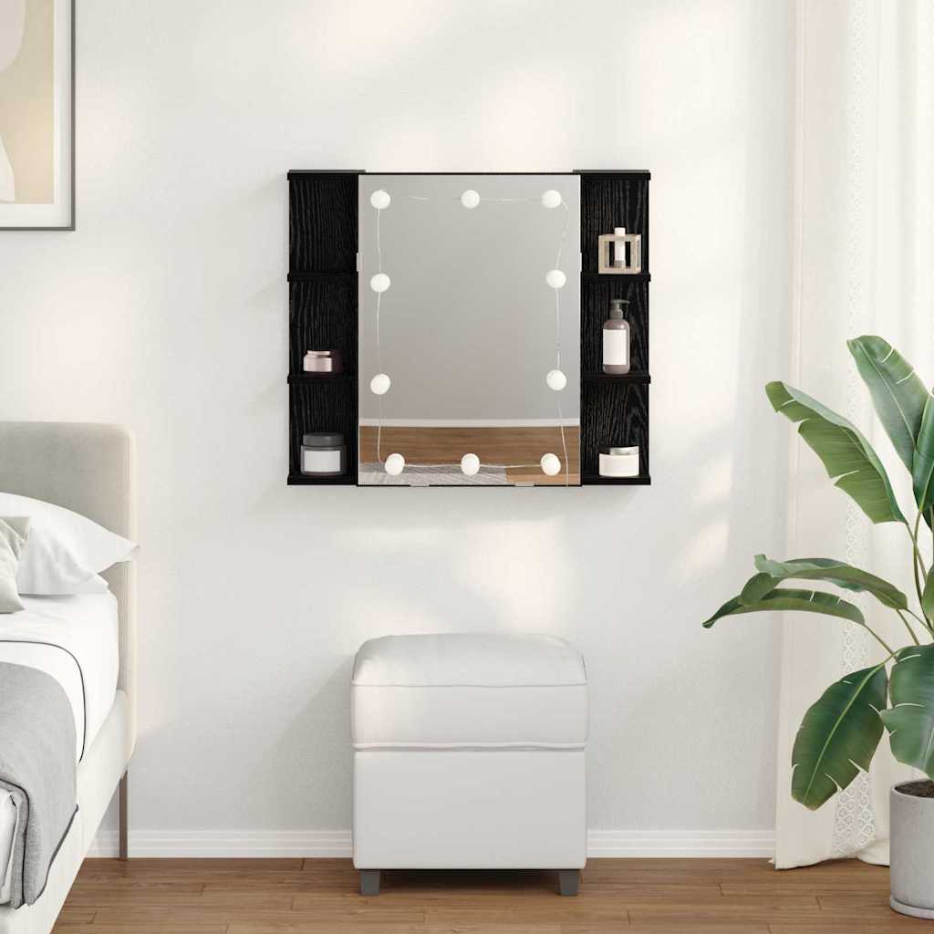 Spejlskab med hylde Sort eg 70 x 16,5 x 60 cm Konstrueret træ