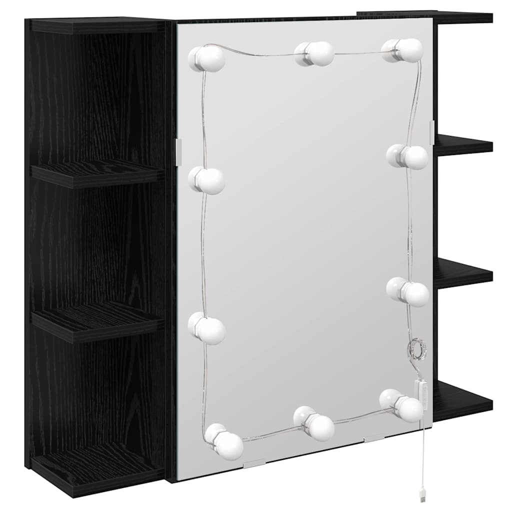 Spejlskab med hylde Sort eg 70 x 16,5 x 60 cm Konstrueret træ