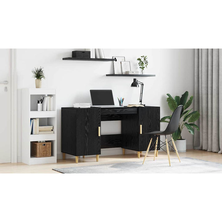 Bord med hylde med dør Sort eg 140 x 50 x 75 cm Konstrueret træ