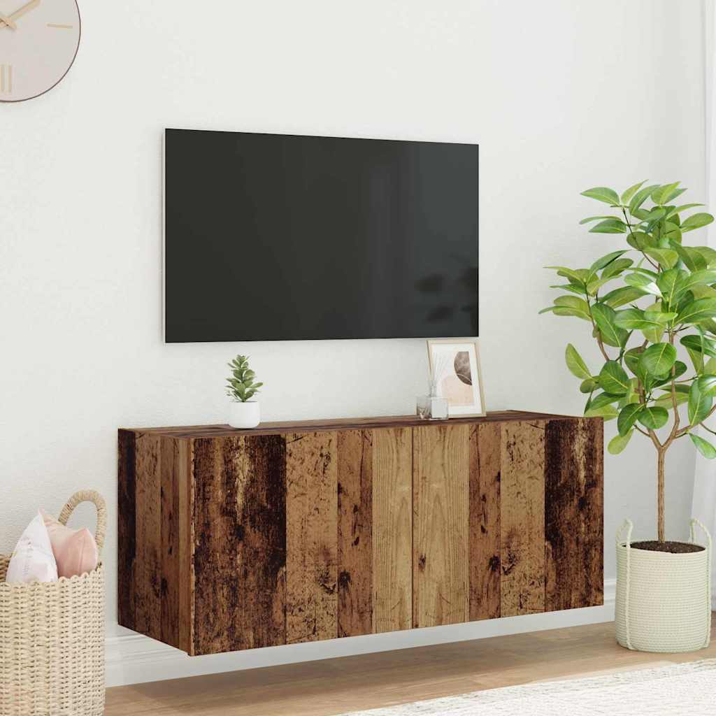 TV vægskab med LED Gammelt træ 100 x 35 x 41 cm Konstrueret træ