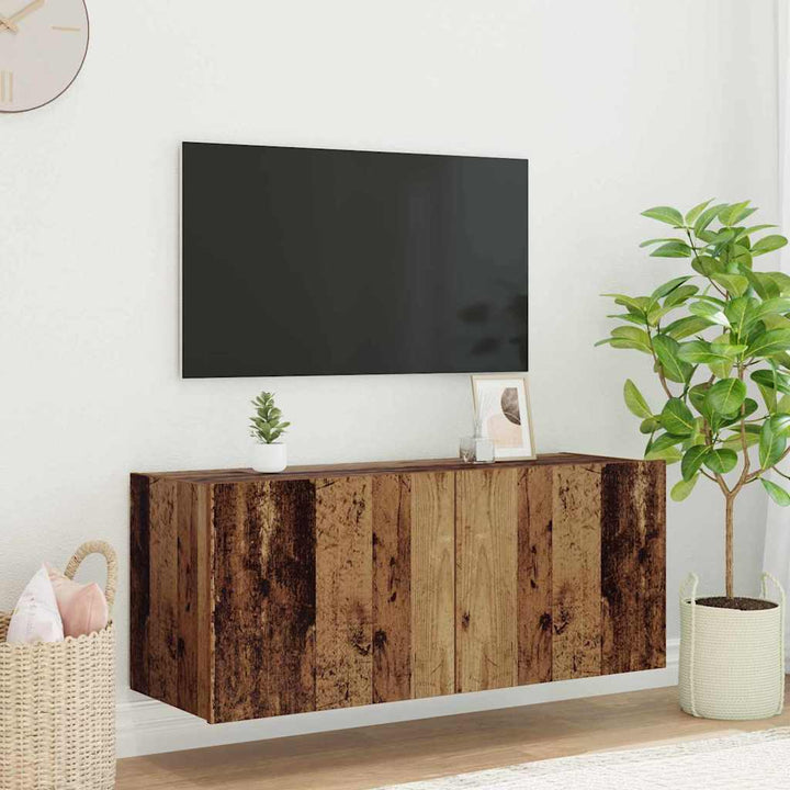 TV vægskab med LED Gammelt træ 100 x 35 x 41 cm Konstrueret træ